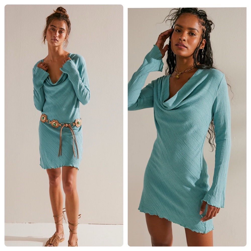 NWT Free People Goddess Energy Mini Dress In Blue Tourmaline XS